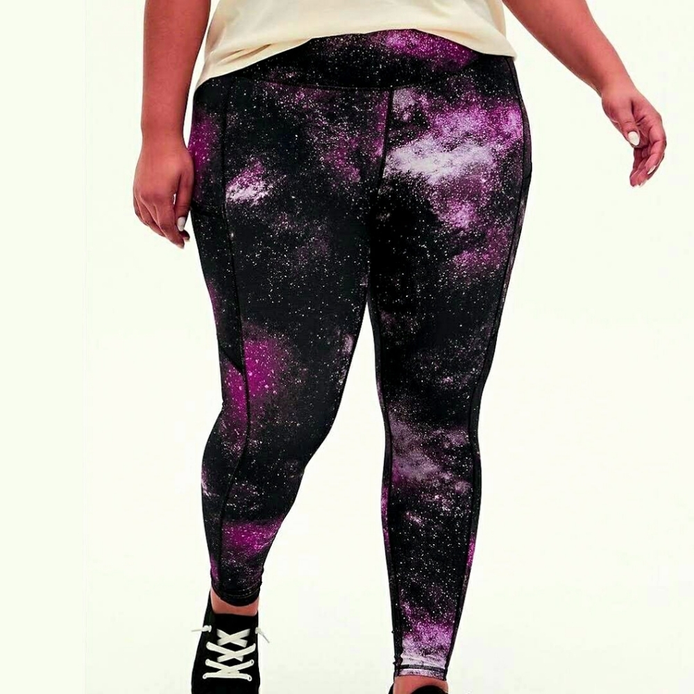 2 PAIRS of Torrid size 1 active leggings: Pink Galaxy and Black Mesh